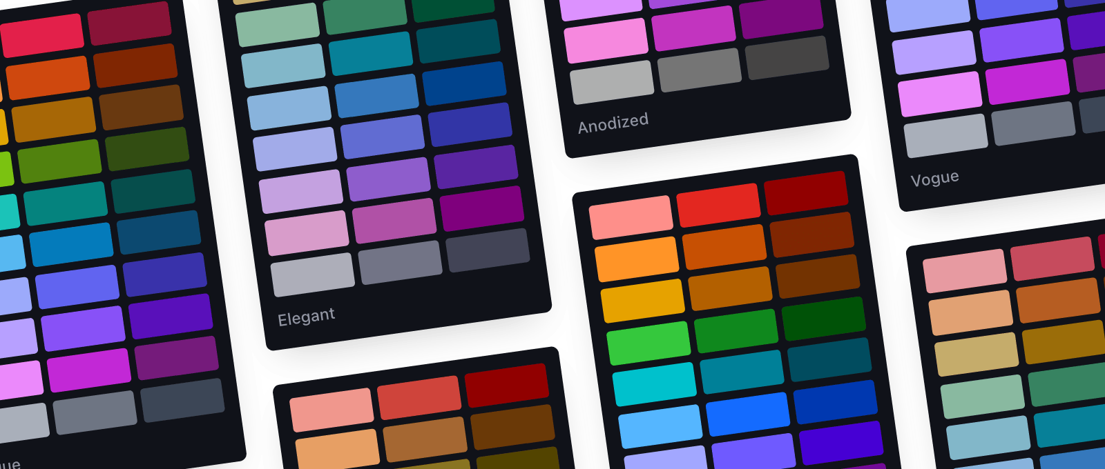 Six Pro color palettes fanned out like paint chips