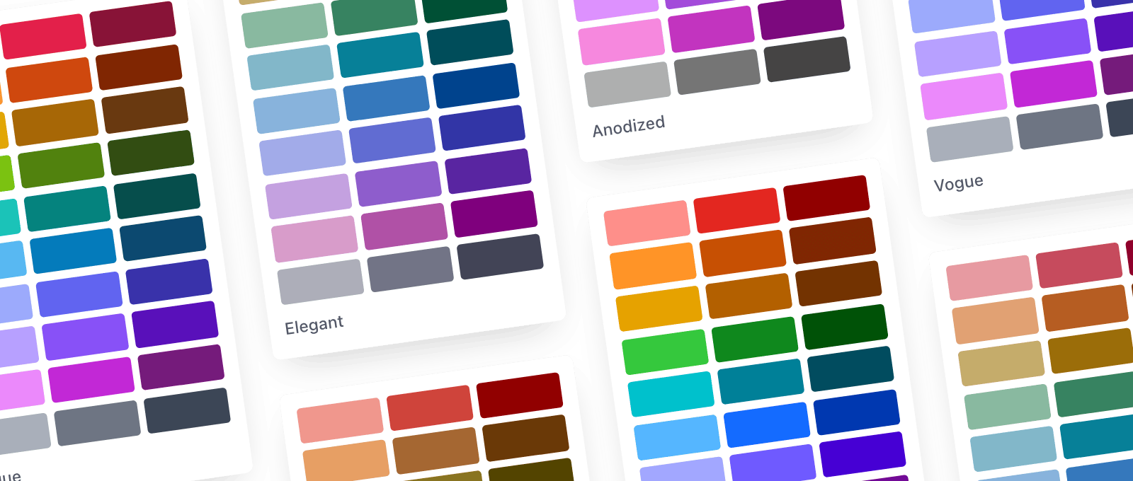 Six Pro color palettes fanned out like paint chips